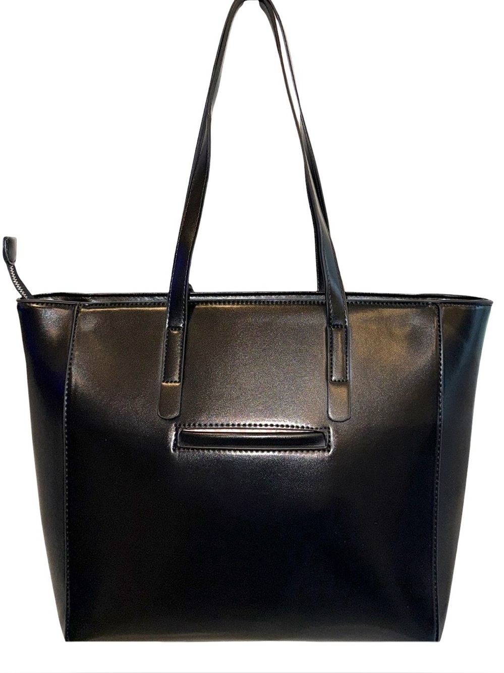 London Fog Black Vegan Leather Tote with Logo Accent - Picture 2 of 3